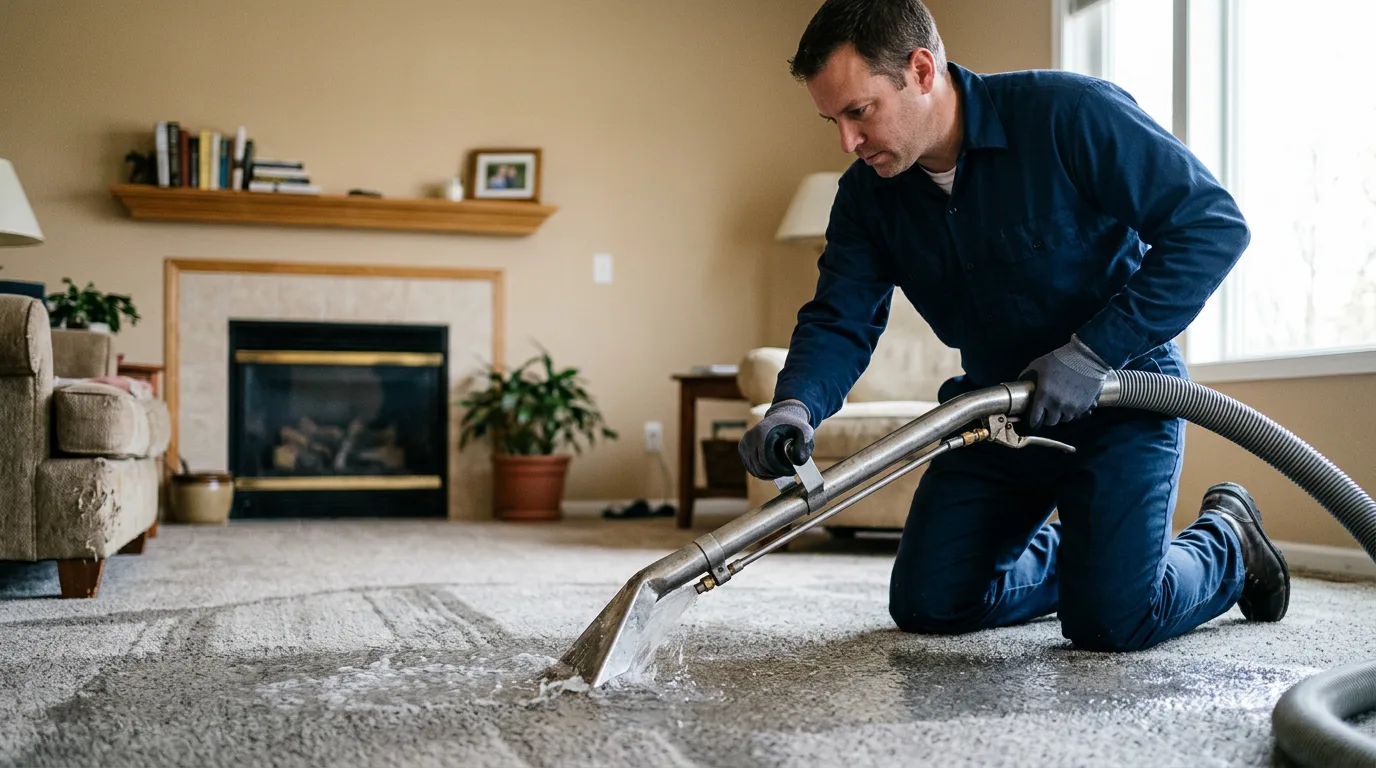 Water damage restoration technician working near Farmington, NY